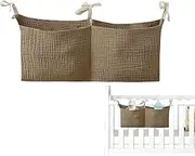 Rissunkv Crib Storage Caddy - Nursery Portable Bedside Bag Diaper Crib Organizer | Multiple-use Organizing Bag Baby Bedding with 2 Pockets for Nappy & Feeding Bottle
