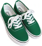 [nichangyuyi] Solid Color Casual Canvas Women's Shoes Autumn Versatile Trend Couple Sports Skateboard Flat Shoes, Dark Green, 5