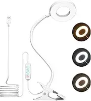 Bonlux 8W USB LED Clip Desk Lamp, Reading Lamp, Clip-On Table Lamp with 10 Dimmable Brightness & 3 Light Modes, USB Powered Flexible Gooseneck Clamp for Bed Table Office Lights (White)