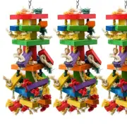 Natural Wooden Bird Chewing Toys - 3 Large 20” Colorful Options for Parrots