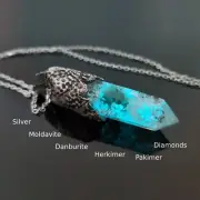 Powerful silver Moldavite orgonite pendant amulet from high vibrations crystals