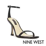 【NINE WEST】YESS3 一字帶繞踝方頭細跟涼鞋-黑色