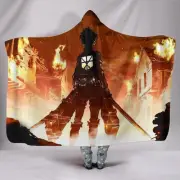 Attack On Titan Fight Hooded Blanket – Anime Black Cool Hooded Blankets