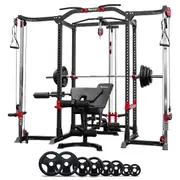 Reeplex Power Rack with Cable Crossover and Lat pulldown + Bench + 120kg Olympic Weight Set