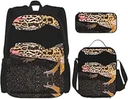[StOlmx] 3 Pcs Set Travel Hiking Lightweight Adjustablebackpack, Insulated Lunch Bag, and Pencil Case Pouch,Lobster and Crab Print, Sand Leopard Gecko, One Size