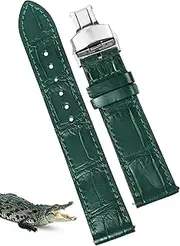 [vinacreations] 18mm Green Flat Alligator Belly Leather Watch Band Deployment Clasp Men Quick Release Crocodile Exotic Replacement Wristwatch Strap Premium Handmade DH-NO-08D-S-18MM