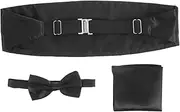 [Yardenfun] 3pcs Men's Satin Bow Tie Cummerbund Handkerchief Set Black Formal Tuxedo Suit Accessories