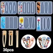 36 Pieces Silicone Resin Molds DIY Hair Pin Casting Mold Set Kit, Includes 6 Pieces Hair Clip Silicone Resin Molds Jewelry Molds 30 Pieces Hairpin for Epoxy Resin Hair Pin, Keychain, Bookmark, Pendant