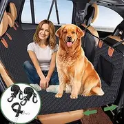 Hard Bottom Dog Car Seat Cover for Back Seat, Pet Car Hammock with Mesh Vision Window,Waterproof Dog Seat Cover for Cars, Cars,SUVs, Trucks (A-Hard Bottom Black)
