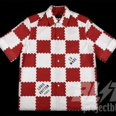 LOUIS VUITTON X NIGO GIANT DAMIER SHORT-SLEEVED SHIRT GARNET RED SIZE M