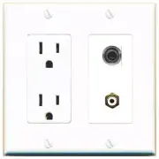 RiteAV Power Outlet and 3.5mm RCA-WHITE Wall Plate Decorative [White]
