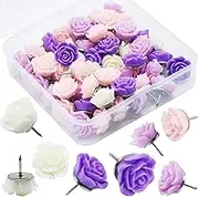 YOUDEFUL 60Pcs Decorative Pushpins, Purple Rose Flower Push Pin with Gradient Color, Cork Board Tacks, Bulletin Board Tacks, Thumb Tack Decorative for CorkBoard, Office Organization, School or Home