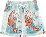[RPLIFE] Swim Shorts for Boys, Anti Chafe Swim Trunks for Boys 2 T, Cute Japanese Fish Blue