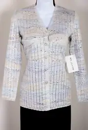 NWT ST.JOHN Womens Blue Metallic Silver Shimmer Sequins Rhinestone Jacket Sz 0-2