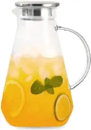 53 OZ Glass Water Pitcher Iced Tea Pitcher with Stainless Steel Lid &Handle