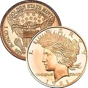 1 oz .999 Pure Copper Round/Challenge Coin (Peace Dollar)