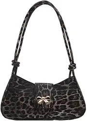 [Generic] Women Leopard Print PU Leather Vintage Clutch Purse Crescent Hobo Bags Clutch Handbag Purse with Zipper Adjustable Strap