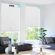 Motorized Blinds with Remote Control【Solar Panel Included】 100% Blackout Smart Roller Blinds Automatic Blinds for Windows Cordless Electric Shades Compatible with Alexa White,33¾"W*72" H