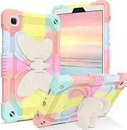 GUAGUA Kids Case for Samsung Galaxy Tab A7 Lite 8.7”, Butterfly Wings Kickstand Heavy Duty Shockproof Cute Full Protective Tablet Cover Cases for Galaxy Tab A7 Lite 8.7 2021 Kids, Rainbow/Pink