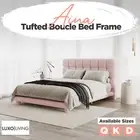 Boucle Fabric Upholstered Bed Frame – Low Profile Tufted Design, Pink