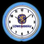 15" Lowenbrau Sign Blue Double Neon Clock Man Cave Garage Bar