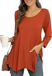 [BELAROI] Women 3/4 Sleeve Swing Tunic Tops Plus Size T Shirt