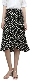 [ERTYUIO] Under Skirt Shorts for Women Skirt Female Irregular Ruffled Floral Skirt Chiffon Lace-Up Dress