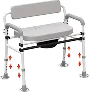 Adjustable Medical Bedside Commode Chair with Padded Backrest, Drop Arm Support, Height Adjustable, Gray