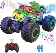 Remote Control Dinosaur Car, 2.4Ghz Monster High Speed 20 Km/h Electric Toy Off Road Hobby RC Car Vehicle Truck for Kids,1:16 Toys Boy Gril Christmas Birthday Gift,with Sprays Light (Green)