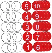 TINEASUR 50 Sets Number Plate Round Round Number Tags with Rings Key Tag Rings Large Iron Red