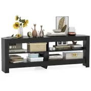 Costway 3-Tier Entertainment Units Corner TV Cabinet Media Console Table Living Room w/Storage Shelves Black