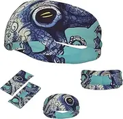 FJWSLCH Octopus Design Headbands for Women Men Non Slip Workout Sweatbands Adjustable Sports Hair Bands Elastic Head Bands Moisture Wicking Hairband for Running, Cycling, Yoga, Spa