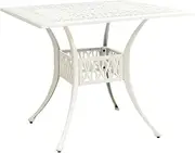 Outdoor Table, 90x90x73cm Cast Aluminium Patio Dining Table, White Metal, Acacia Tables for Outside, Garden Tables, Extendable Dining