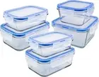 Glass Containers BPA-Free Locking Lids - 6 Pack, Premium Clear with Blue Lid