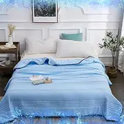 Ice Cooling Calming Blanket for Night Sweats, Silk Breeze Lightweight Summer Breathable Throw for Hot Sleepers (100 * 140cm, Blue)