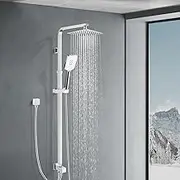 ACA International WELS 8" High Pressure Rain Shower Head Set with Twin Shower Tap, 3-Mode Handheld Spray Brass Construction Adjustable Height Gooseneck Rail 2 in 1 Diverter (Chrome)