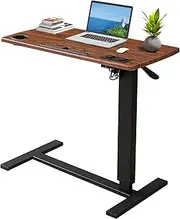 [Levede] Mobile Standing Desk, Rolling Laptop Cart Height Adjustable, Gas Lift Bedside Table with USB Charge, Sit to Stand Computer Desk with Hidden Wheels for Home,Office,Medical (Light Brown)