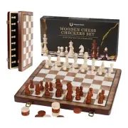 Magnetic Wooden Chess Checkers Set With Protective Case
