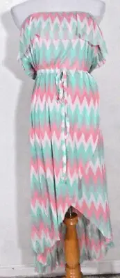 Cynthia Rowley Womens Dress Small Chevron High Low Strapless Sheer Multicolor