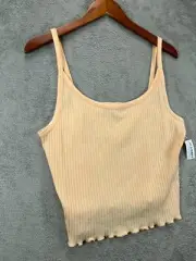 Old Navy Womens XL Tank Top Cropped Peach NWT Pink Rib Scallop Trim Sleeveless