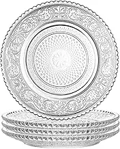 Sizikato 4pcs Clear Glass Snack Plate with Lace Trim, 6-Inch Dried Fruit Plate Dessert Plate for Home and KTV