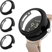 [3 Pack] Cases for Google Pixel Watch/Pixel Watch 2 Screen Protector, [HD Tempered Glass Screen Protector] All-Around Full Coverage Screen Bumper Full Sensitive Cover (Black+Black+Black)