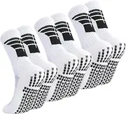 [Zuimei] 3 Pairs Grip Football Socks, Anti-slip Sports Socks Breathable Men's Athletic Socks with Rubber Dots For Football Basketball Baseball Yoga Runing Hiking Trekking
