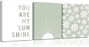 yulihaz Nursery Wall Decor You Are My Sunshine Wall Art Large Set of 3 Framed 16x24 inch Boho Sage Green Sun Artwork Daisy Flower Canvas Painting Poster Prints Cute Bohemian Girl Baby Kids Pictures