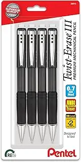 Pentel Twist-Erase III Mechanical Pencil, (0.7mm), Medium Line, Black Barrel, Pack of 4 (QE517BP4A)