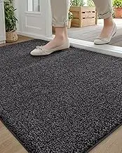 DEXI Dirt Trapper Door Mat, Non-Slip Barrier Mats for Indoor and Outdoor, Super Absorbent Entrance Rug Machine Washable Soft Floor Doormat Carpet, 19.5"x31.5", Black-Grey