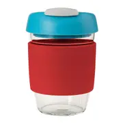 Avanti GoCup Reusable 355ml Glass Coffee Cup w/ Silicone Grip Red/Aqua/Grey