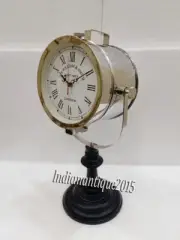 William & Smith Desk Clock With Wooden Base Silver Table Top Clock Home decorati