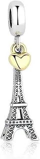 [LES FOLIES DI PAOLA GRIECO] Eiffel Tower Paris Heart Love Couple Charm 925 Silver - Les Folies Fits Pandora Sterling Silver Cubic Zirconia, Sterling Silver, Cubic Zirconia