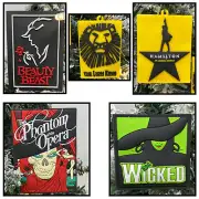 Broadway Musical Christmas Ornaments 5 Set Phantom of the Opera, Hamilton - NEW